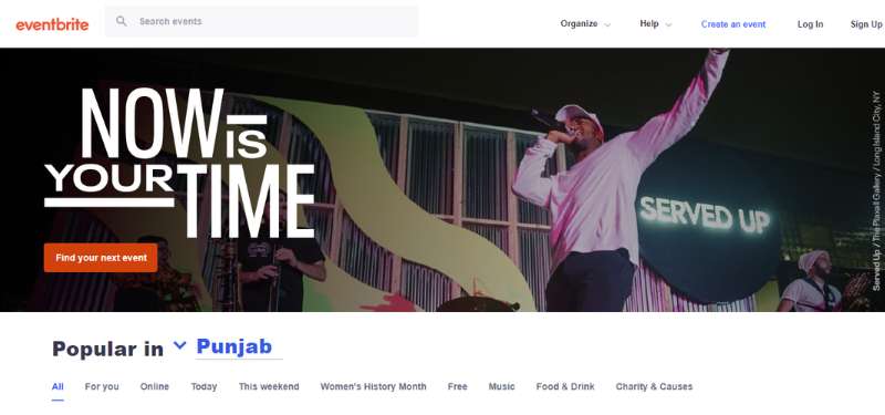 Eventbrite Homepage