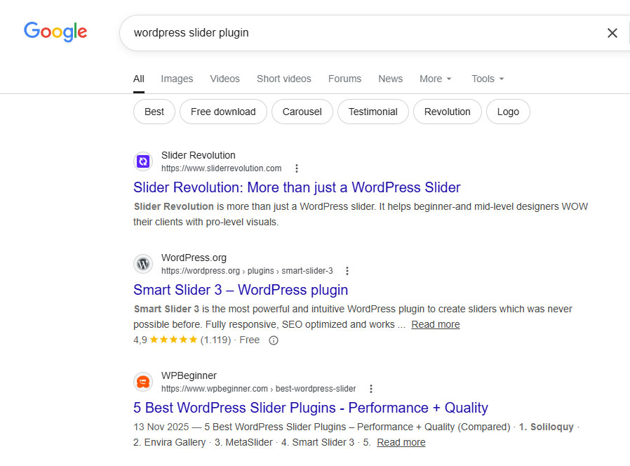 Rezultate Plugin WordPress Slider